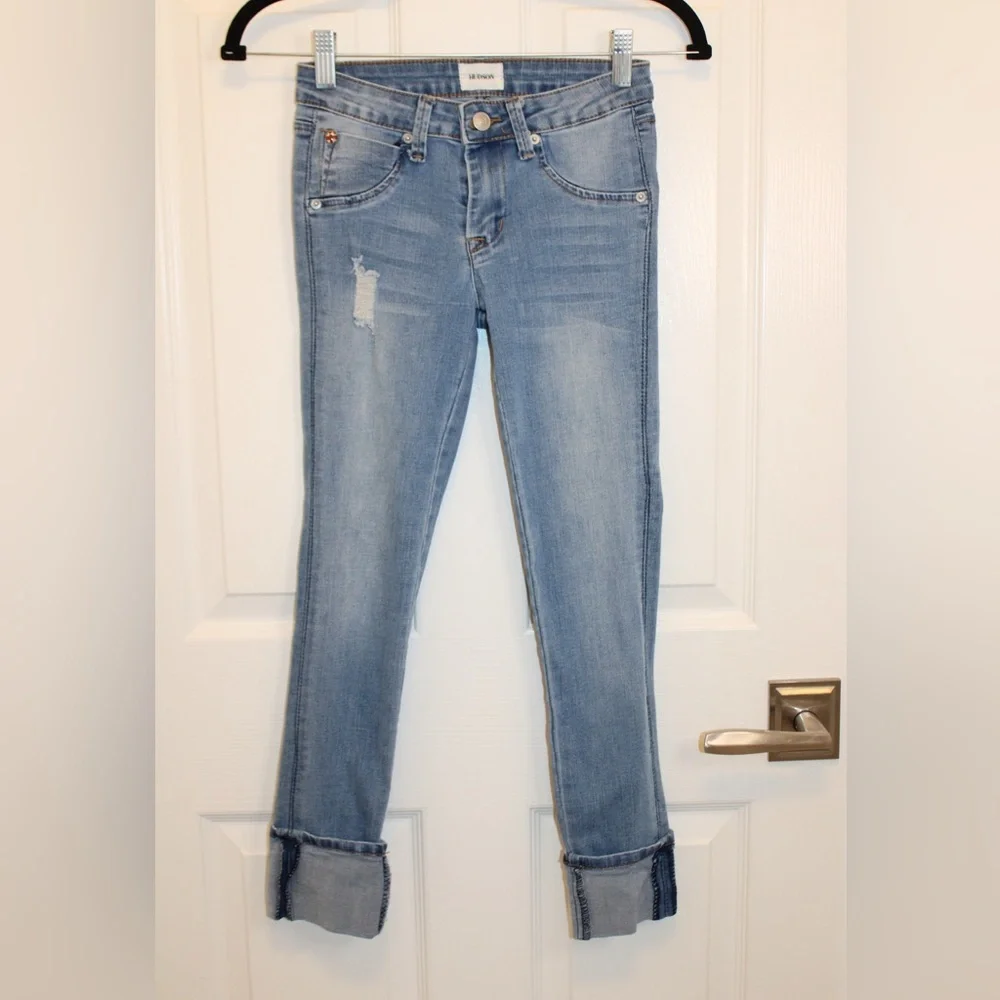 HUDSON Girls 14 Skinny Leg Cuff Ankle Length Jeans Light Blue - Picture 1 of 9
